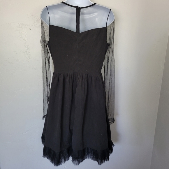 Ryu NWT Medium Black Dress Mesh Long Sleeve Pleated Tulle Trim Sheer Sleeves - Picture 6 of 9